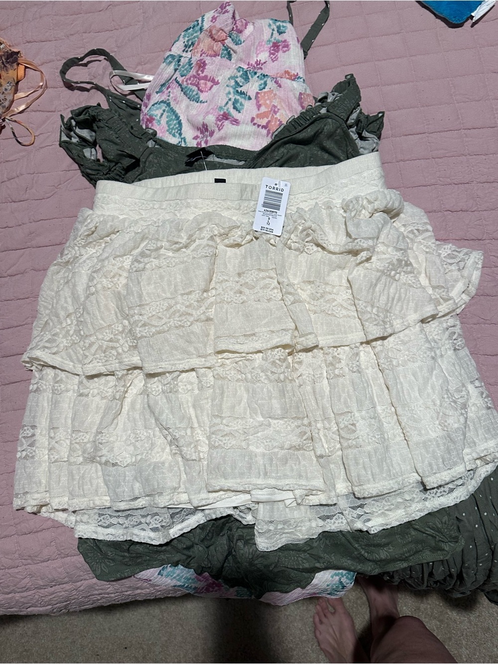 torrid Cream Lace Tiered Mini Skirt with Ruffle Layers